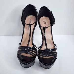 Breckelles Glossy Black Platform Sandals